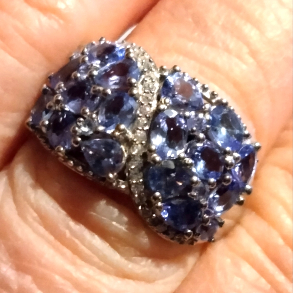 Tanzanite and White Zircon Beautiful Ring crafted in Platinum Over Sterling Silv
